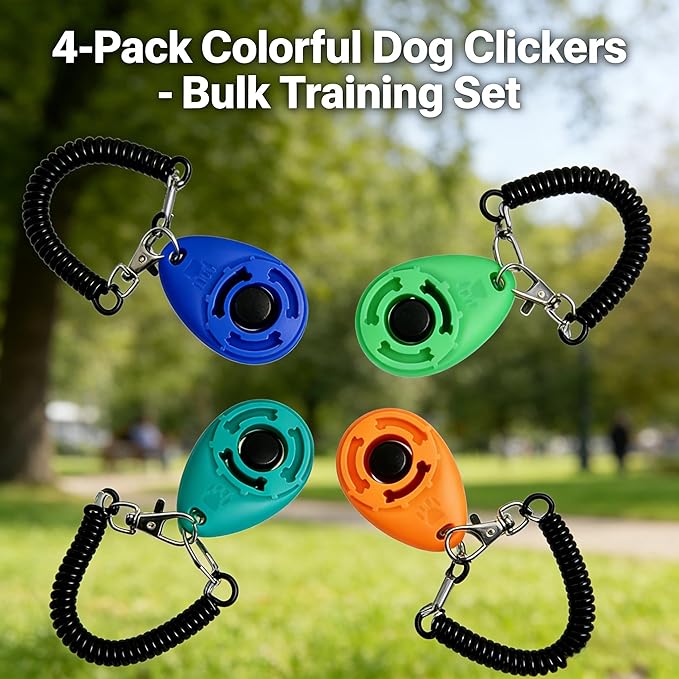Dog Training Clicker with Wrist Straps, Clicker Dog Trainer for Puppy Cats and Pet Behavioral Obedience Teaching, 4-Pack