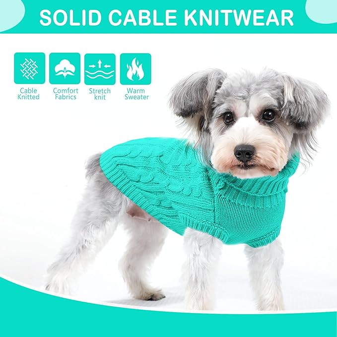 Dog Sweaters for Small Dogs Dog Clothes for Winter Solid Knitted Puppy Clothes Warm Chihuahua Sweater Turtleneck Pullover Pet Cat Sweater Mini Dachshund Knitwear(Lake Green, X-Small)