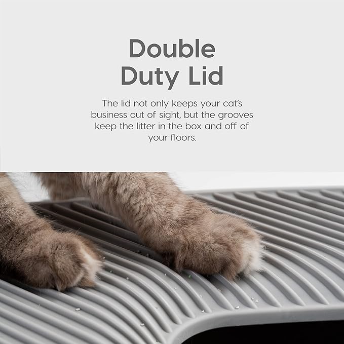IRIS USA Cat Litter Box Top-Entry Square Top Entry Litter Box with Scoop, Enclosed Litterbox with Odor Control, Dog Proof Covered Litter Box Design, Easy to Clean, White/Gray
