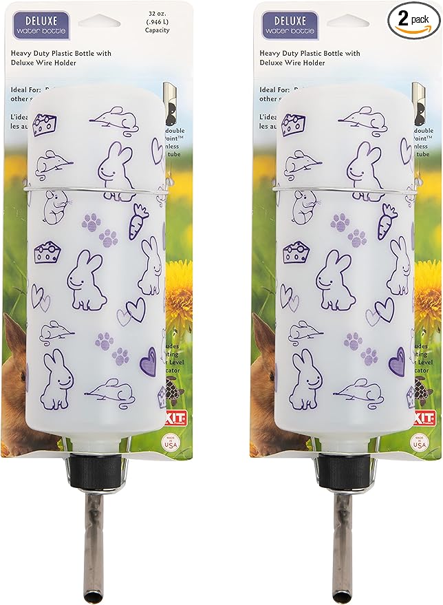 Lixit® Original Super Seal Classic Water Bottle for Rabbits, Cats, Ferrets, Hamsters, Guinea Pigs, Gerbils and Other Small Animals - Made in USA (Frosted (Pack of 2), 32 Ounce)