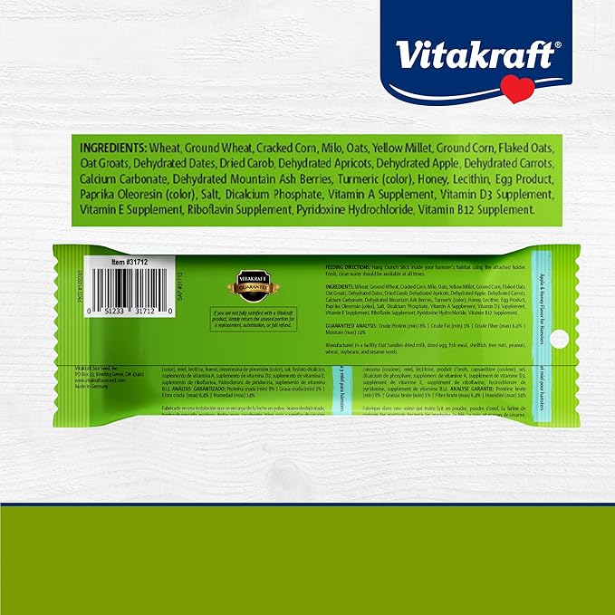 Vitakraft Crunch Sticks Hamster Treats Apple and Honey Flavor - Wholesome Crunchy Chew Sticks for Hamsters and Gerbils - Enrichment Chew Toy with Natural Wood Core, 2 Count (Pack of 2)