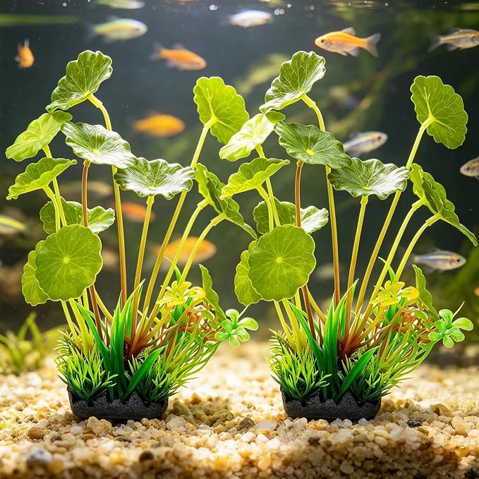 Silk Aquarium Plants 2-Pack 9.1 Inches (Green) | Soft non-toxic silk, realistic and fade-resistant, weighted base, easy installation, for tanks.