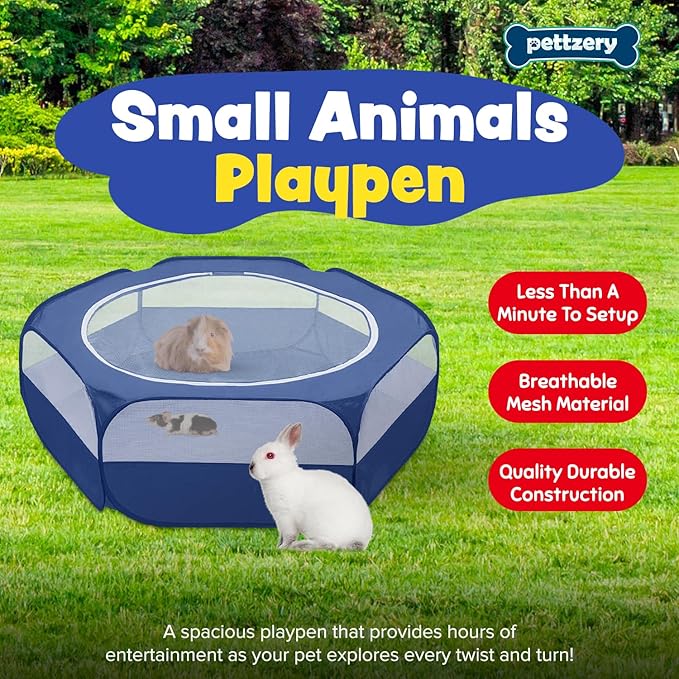 Small Animal Playpen with Zippered Top, Portable Waterproof Pet Cage (47"x23") for Kitten, Bunny, Guinea Pig, Hamster, Chicken Brooder, Indoor & Outdoor Exercise Pen, Foldable Design (Navy)