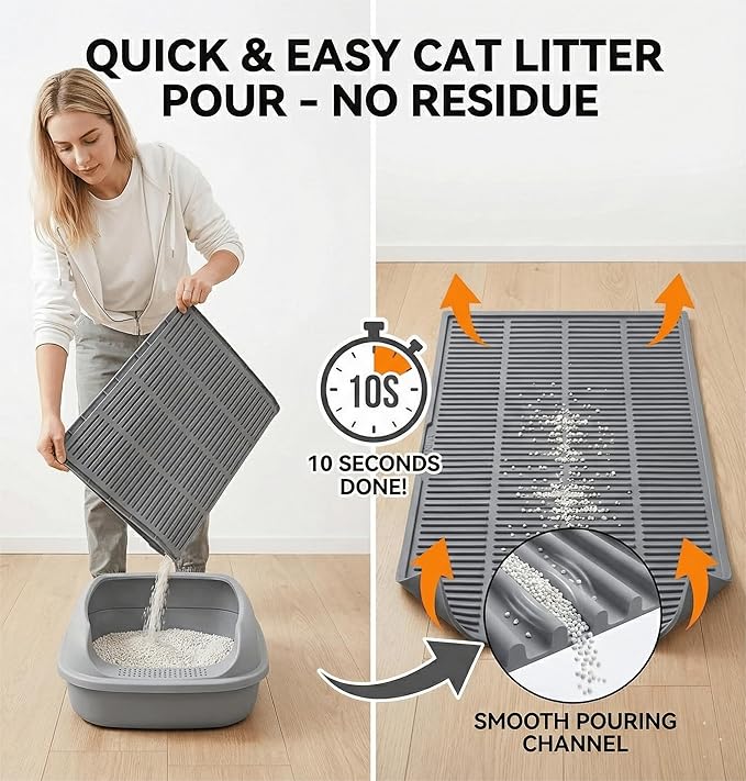 Large Cat Litter Mat: Silicone Litter Trapping Mat for Litter Box - Easy to Clean Waterproof & Anti-Slip Soft Rubber Mat - Durable Design Traps Pellet & Clay Litter