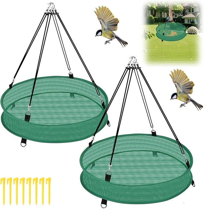 Lettry 2Pcs Bird Seed & Shell Catcher Tray for Hanging Bird Feeder Platform, Birdseed Hoop for Outdoor Garden Hanging Tray (Green, 20inch)