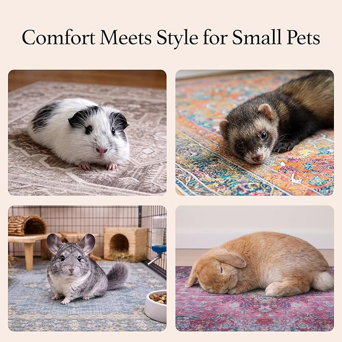 Lovewag Pets Reusable 2-Pack Small Animal Pet Bedding Mats - 16" x 24" Hamster Bedding - Machine Washable Guinea Pig Cage Liners - Guinea Pigs,Rabbits & Ferrets Waterproof Pee Pad (Marmalade Sunshine)