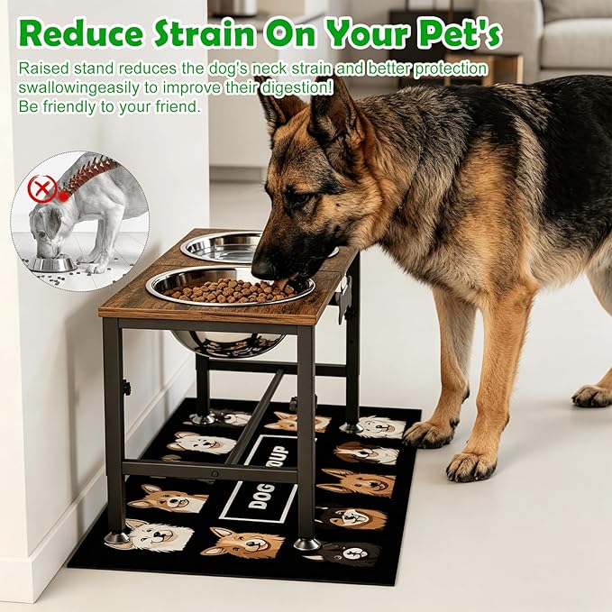 SHAINFUN Elevated Dog Bowls with Mat for Large & Extra Large Dogs, Raised Dog Bowl Stand with 2 Stainless Steel Bowls, Tall Dogs Food Water Bowl Holder