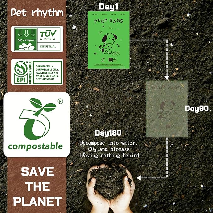 Dog Poop Bags Rolls-Biodegradable dog poop bags, Compostable Dog Waste Bags, ASTM D6400 & EN 13432 Compliant BPI Certified Pet Waste Bags. Earth Friendly 240 waste bag including dispenser