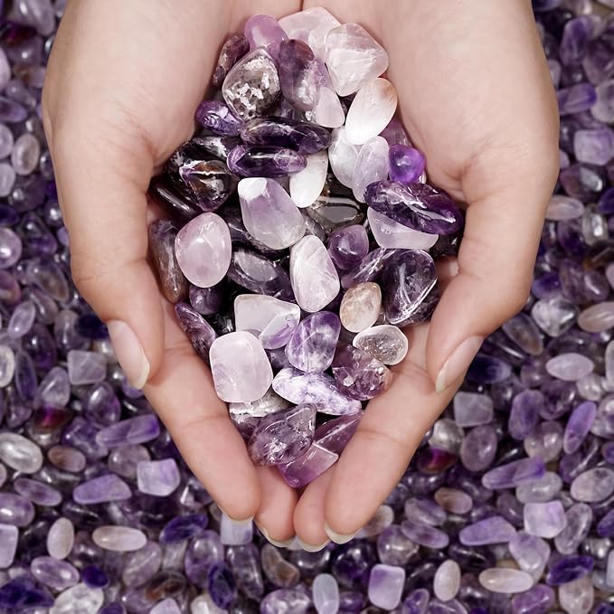 Chevron Amethyst Chips 1lb (1000+ Pieces) ?5-8mm Natural Purple & White Banded Crystals for Healing, Jewelry Making, Plants, Aquarium Decor & Spiritual Gifts ?Stone of Intuition & Protection