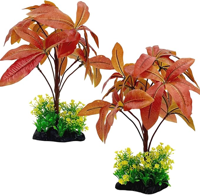 Silk Aquarium Plants 2-Pack 11.8" Tall | Soft Silk Plants for Fish Tank, Artificial Decoration for Fish Habitats, Safe for All Fish (Red)