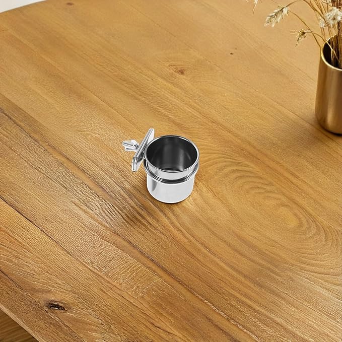 Stainless Steel Bird Feeder Cups with Clamp Holder, 4.4cm and 5.5cm Parrot Feeding Bowls for Cage, Hanging Coop Food Dish for Budgie Cockatiel Parakeet