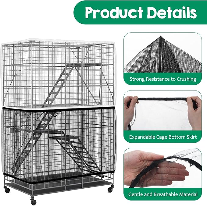 2Pcs Bird Cage Seed Catcher, Adjustable White Bird Cage Net Birdcage Cover Skirt Nylon Mesh Netting, Stretchy Birds Cages Guard for Parrot Parakeet Macaw African Any Cages Cover