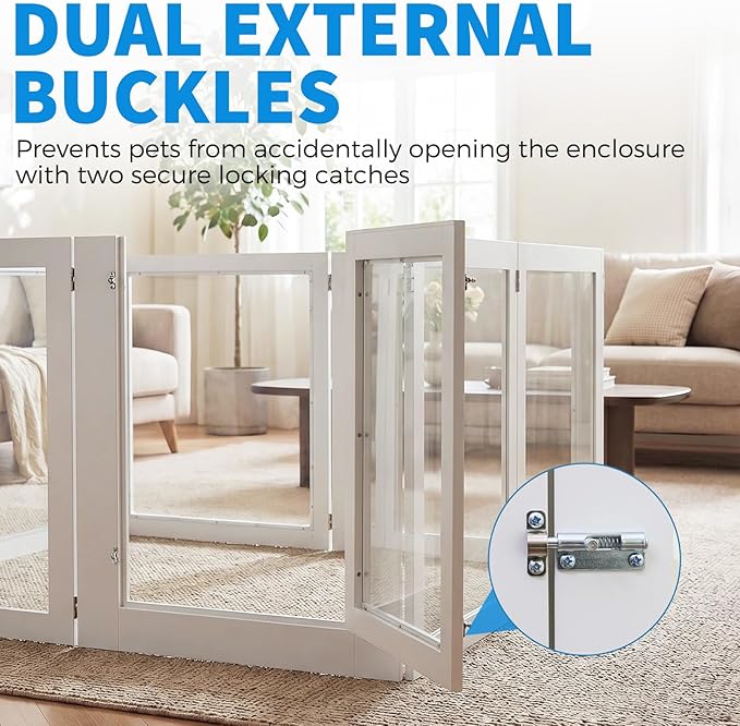 Heavy Duty Clear Acrylic Dog Playpen for Small/Medium Pets – 32" High Clear Pet Pen with Sturdy Metal Frame, Walk-in Kennel, Expandable Indoor & Outdoor Pet Play Yard