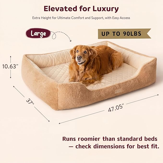 Cooling Orthopedic Dog Beds Large Sized Dogs - Memory Foam for Joint Pain & Arthritis, Big Dog Couch w/Washable Removable Cover & Waterproof Liner, Pet Bed w/Raised Bolster & Non-Slip Base