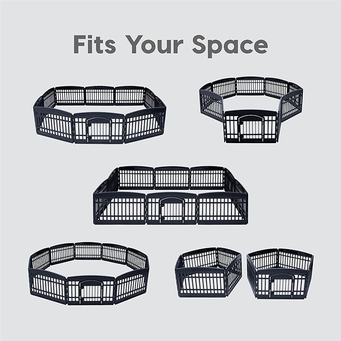 IRIS USA 24" 10-Panel Pet Dog Puppy Playpen with Door, Small, Medium, and Large Dogs, Keep Pets Secure, Easy Assembly & Storying, Customizable, Black