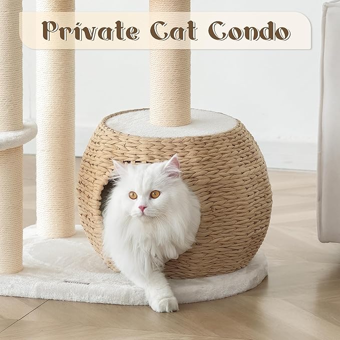KAMABOKO Modern Cat Tree, Cat Trees for Indoor Cats w/Natural Sisal Scratching Posts, Hand-Woven Condo & Top Perch, 39" Tall Cat-Tree for Kittens Climb Play & Rest