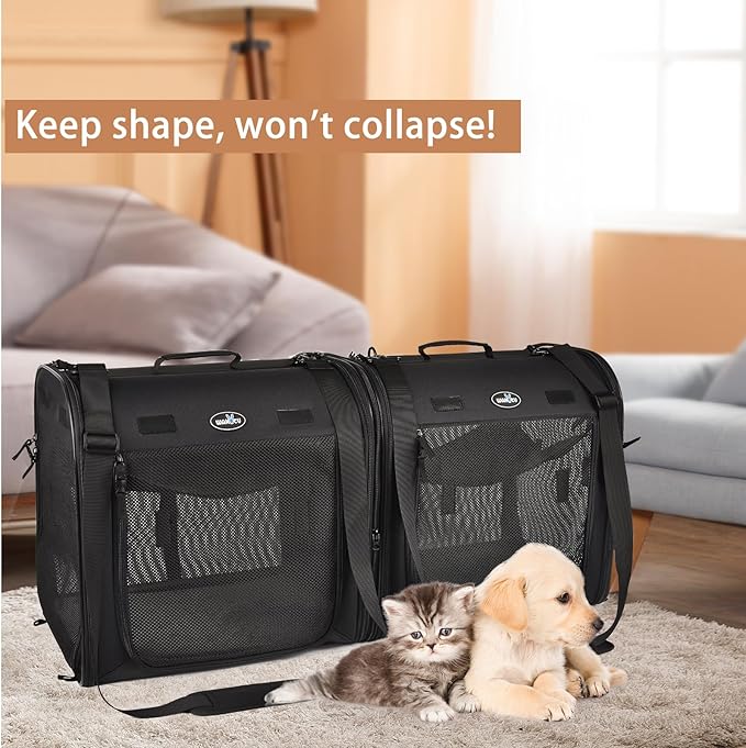 Wakytu Portable 2-in-1 Pet Carrier for Medium Dogs Large Cat Carrier for 2 Cats Travel Double Dog Crate Set with Portable Carry Bag/Hammocks/Mats/Tent Stakes/2 Pcs Pet Bowls for Outdoor Camping
