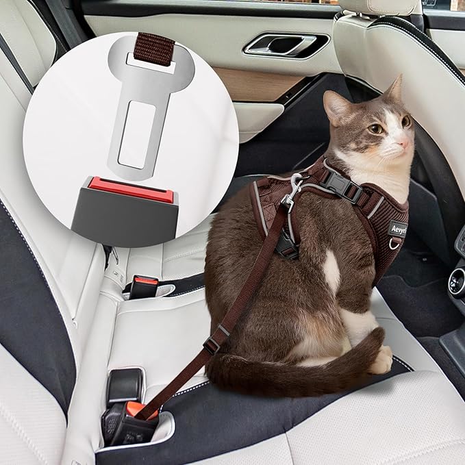 Cat Harness and Leash Set - Escape Proof Adjustable Cat Harness, Comfortable Soft Lightweight, Use Safe & Easy, Walking Travel Kitten Harness for Small Medium Large Cats, Brown, XS