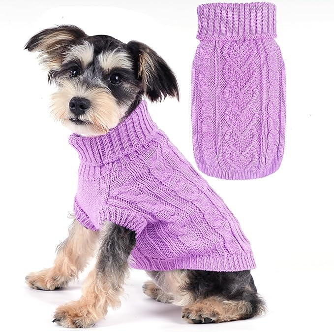 Dog Sweaters for Small Dogs Fall Small Dog Sweater Winter Dog Clothes Turtleneck Knitted Cute Doggy Pullover Knitwear Warm Doggie Coat Puppy Cat Sweater Female (Purple,Medium)