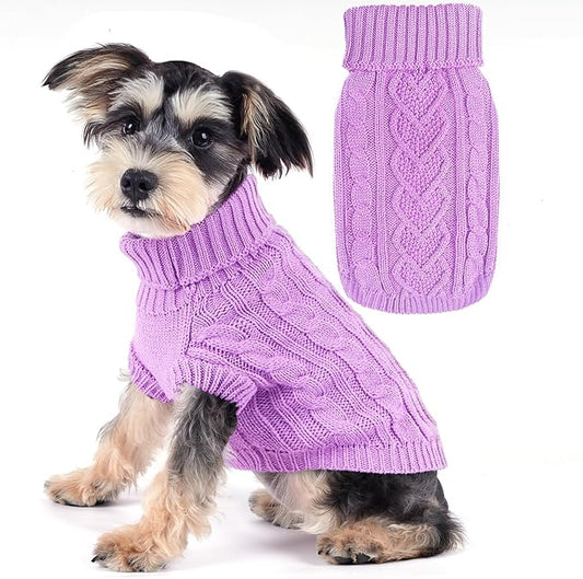 Dog Sweaters for Small Dogs Girl Twist Chihuahua Clothes Solid Small Dog Sweater with Heart Shape Pattern Puppy Knitted Turtleneck Pullover Sweater Warm Dog Clothes for Fall Winter (Purple, X-Small)