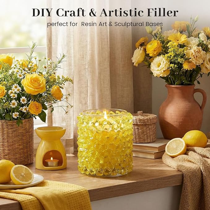 DomeStar Yellow Fake Ice Rocks, 150 PCS Acrylic Crystal for Vase Fillers | Fake Diamonds for Table Centerpieces Birthday Party Decor, Fish Tanks Decor Table Scatter DIY Craft Supplies