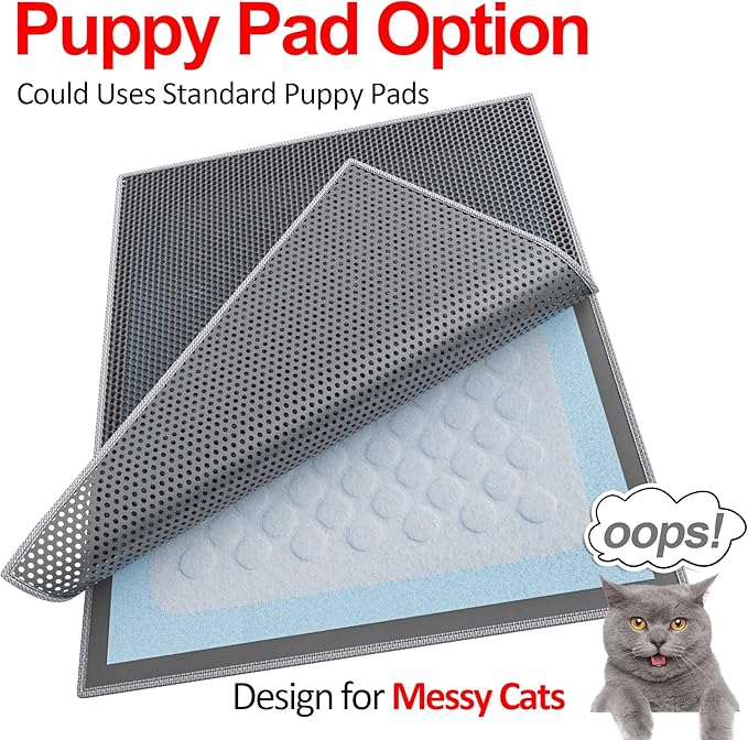 Waretary Cat Litter Box Mat: 36"x 30" Waterproof Kitty Cat Litter Trapping Mat, Easy-clean Double-layer Scatter Control Pad Rug (Grey)