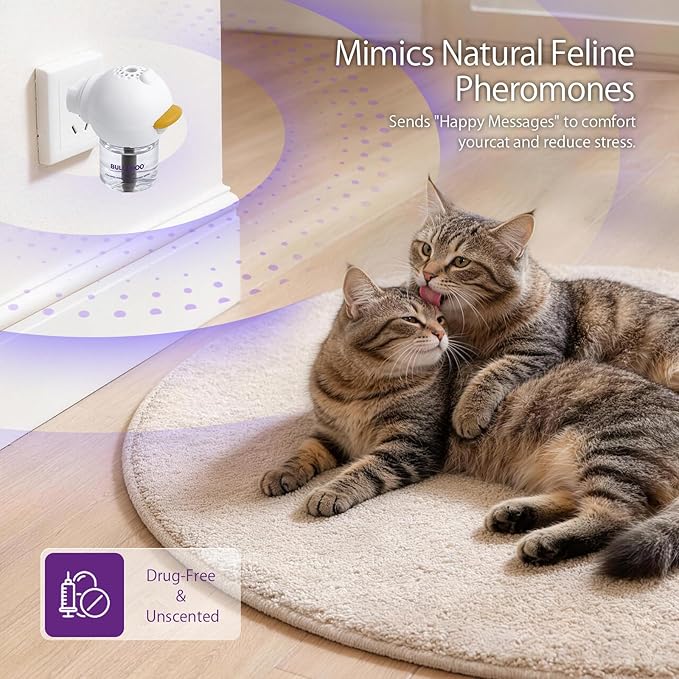 Cat Calming Pheromone Diffuser Set (120-Day Supply) – 2 Diffusers + 4 x 48ml Refills – Helps Reduce Urine Spraying, Scratching & Fighting – Unscented Stress Relief for Multi-Cat Homes