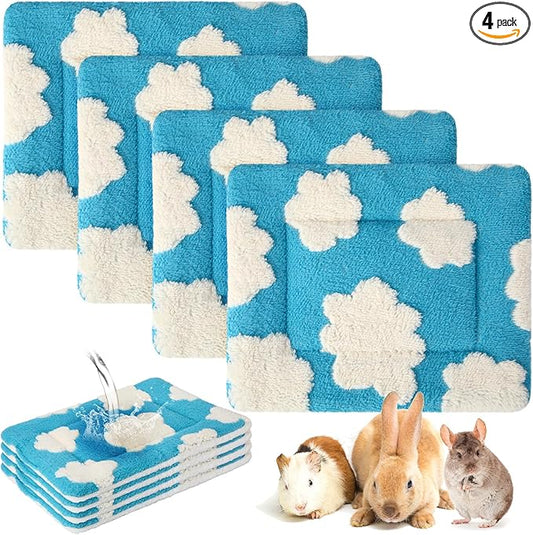 Haull 4 Pcs Waterproof Guinea Pig Bedding Guinea Pig Bed Plush Cage Liners Soft Rabbit Dog Crate Pad Cat Mat Reversible Cozy Animal Pee Pad Hamster Bunny Mat Accessory(White Cloud,13 x 10 Inch)