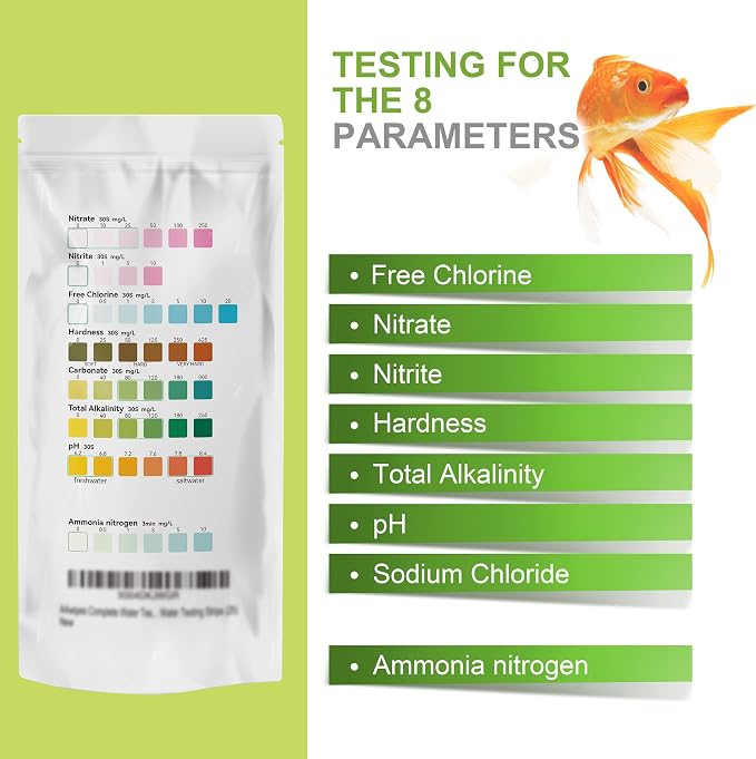 AAwipes Aquarium Test Strips 8-in-1 |125 Strips Bag Packs| Test pH, Carbonate, Alkalinity, Hardness, Chlorine, Nitrite, etc. (K02-125)