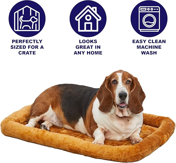 MidWest Homes for Pets QuietTime Dog Bed - Cinnamon Faux Fur Bolster, Ultra-Soft and Machine Washable, Fits 48-Inch Crates and Carriers, for Extra-Large Breed Dogs