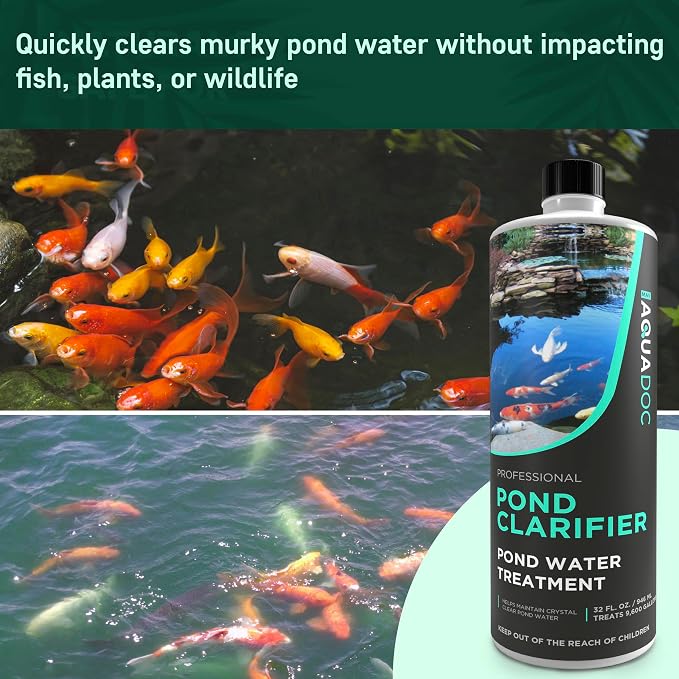 AquaDoc Pond Water Clarifier - Enzyme-Based Treatment for Fish Ponds, 32 oz | Helps Clear Cloudy Water and Reduce Sludge in Koi & Fish Ponds - Made in USA