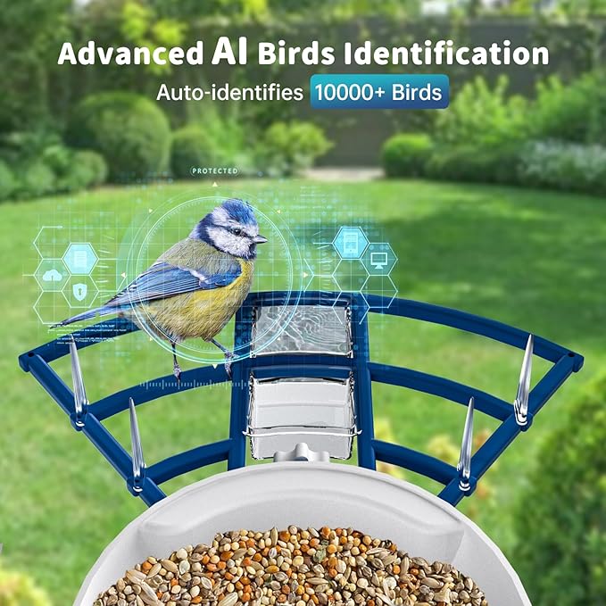 Smart Bird Feeder with Camera Solar Powered & AI Bi rd Identification, 2.4Ghz WiFi Bird feeders for Outdoors, 2K Live Video, Instant Arrival Alerts - Gifts for Women