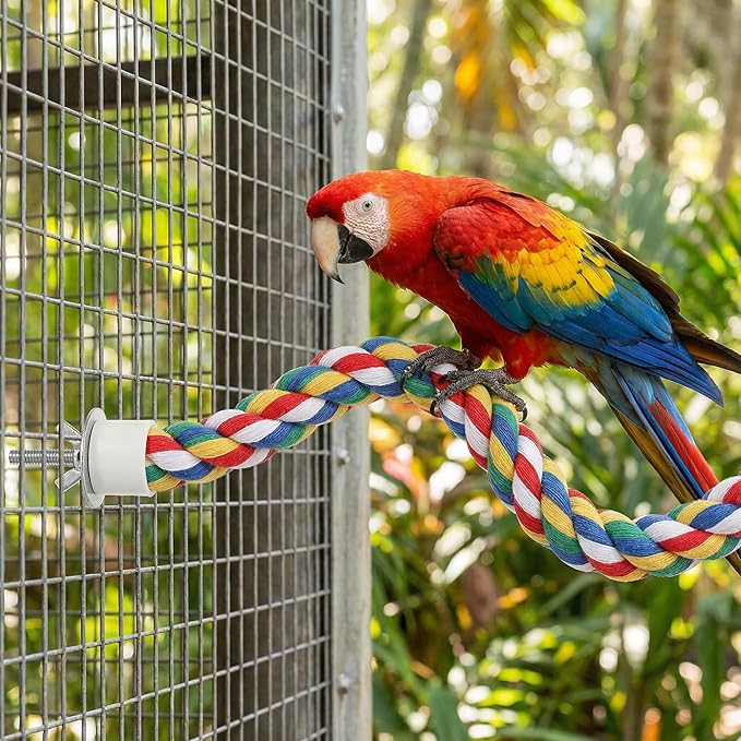 iplusmile 44 Inch Bird Perch, Cotton Rope Bird Toy for Large Parrots, African Greys, Cockatiels, Bendable Climbing Rope Perches for Cage Toy, 1.18" Extra Thick