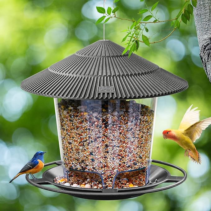 Hanizi Bird Feeder Outdoor Hanging for Wild Bird Seed, Grey