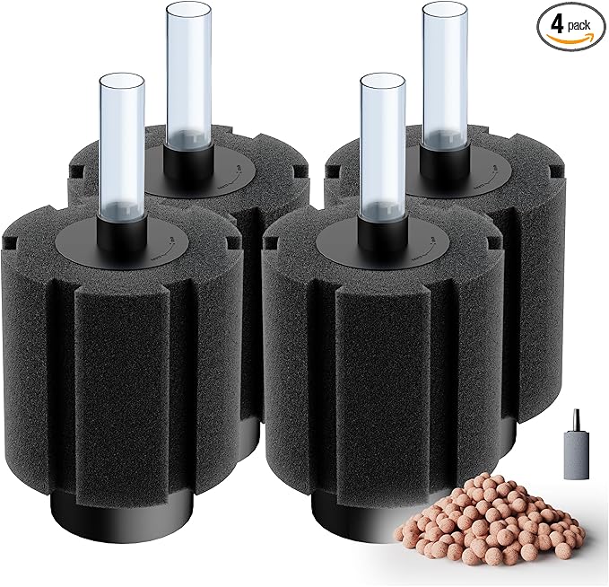 Aquarium 4 Pack 50-80 Gallon Sponge Filter with Air Stone and Ceramic Media Quiet Fish Tank Filters fit Breeding Fry Betta Shrimp Fish Tank