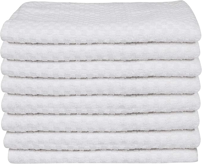 DG Collections Premium Dish Towels for Kitchen, 8 Pack, 15x25 Inch - 100% Cotton Kitchen Towels with Hanging Loop, Highly Absorbent, 400 GSM Bar Mop Cleaning Towels - White