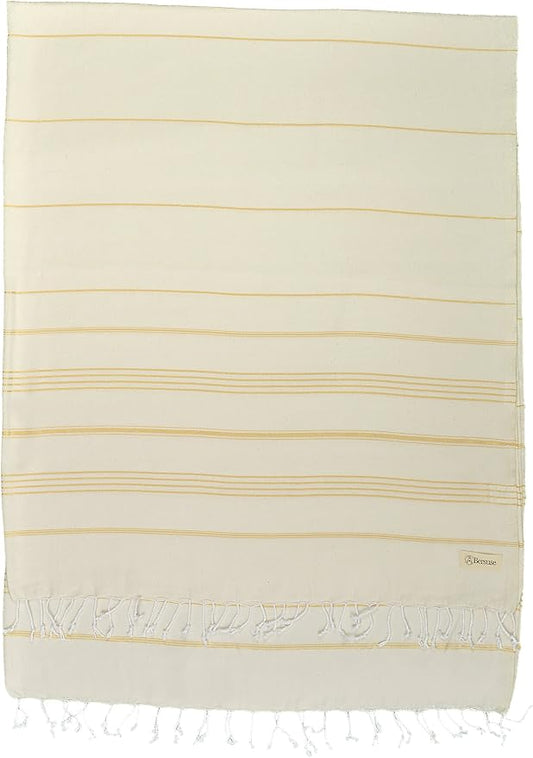 Bersuse Towels Anatolia XL Beach Blanket Throw Blanket Turkish Towel 100% Cotton Extra-Large Quick-Dry Lightweight Premium Peshtemal Towel - 61x82 Inches, Natural Gold
