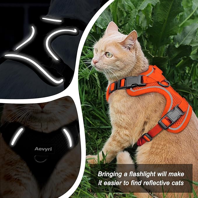 Cat Harness and Leash for Walking, 3 in 1 Adjustable Breathable Soft, Easy to Control Reflective Cat Harness Escape Proof, Cat Products, Orange, L