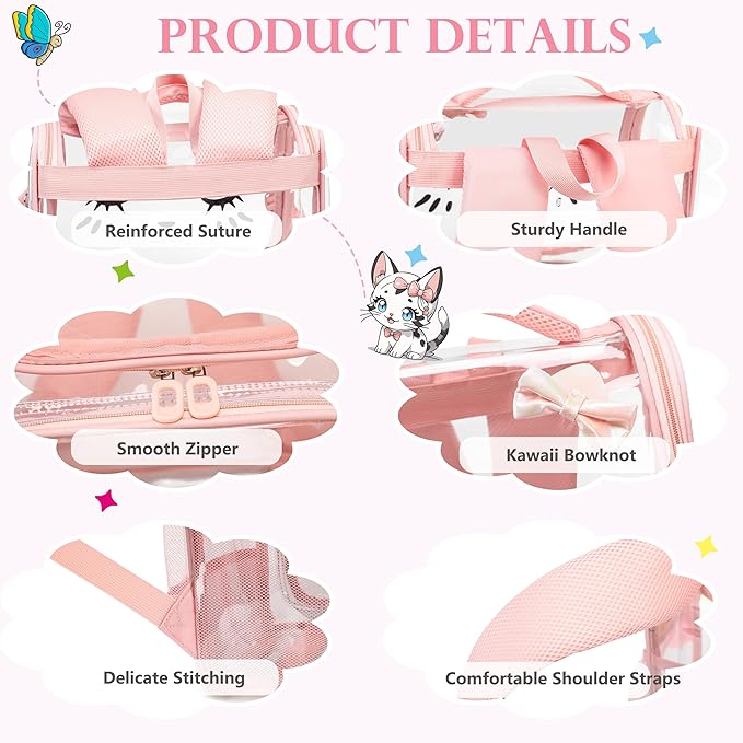AO ALI VICTORY clear backpack Girls with Tote Bag Heavy Duty PVC Transparent Cute Backpack for Kids Toddler Preschool Bookbags Elementary School Bags See Through Casual Travel Daypack, Pink Set