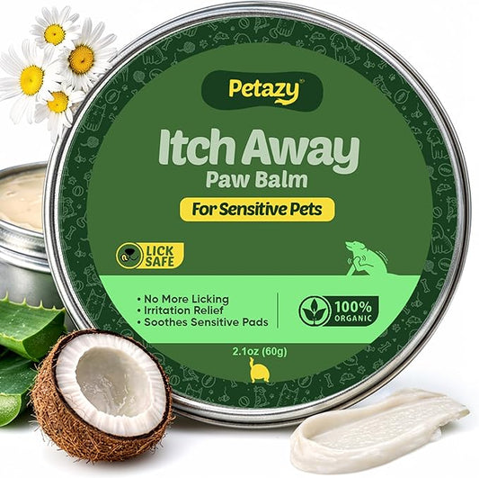 Petazy Dog Paw Balm – Itch Away Formula for Itchy, Dry, Craked & Irritated Paws | Lick-Safe, Natural Relief with Coconut Oil, Aloe Vera & Shea Butter | Paw & Nose Balm for Dogs & Cats, 2.1 oz