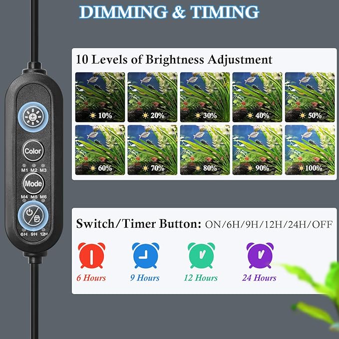 FEDOUR 11in Submersible Aquarium LED Light, 24/7 Mode Aquarium Lights with Full Spectrum RGBW LEDs, IP68 Waterproof Fish Tank Light with Dimming, Timming and Color Adjustable