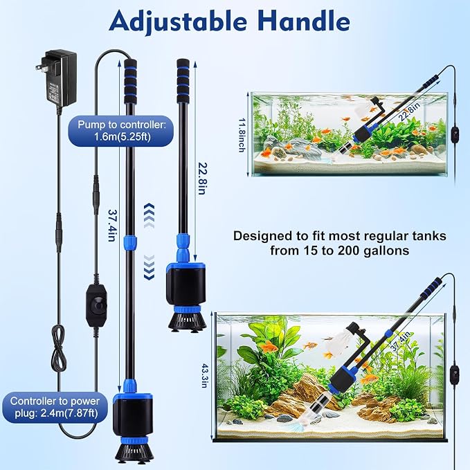AQQA DC 36W Electric Aquarium Vacuum Gravel Cleaner | 6-in-1 Multifunctional, Fish Tank Cleaning Kit, Remove Dirt, Change Water, Wash Sand, Turtle Water Shower, Water Circulation