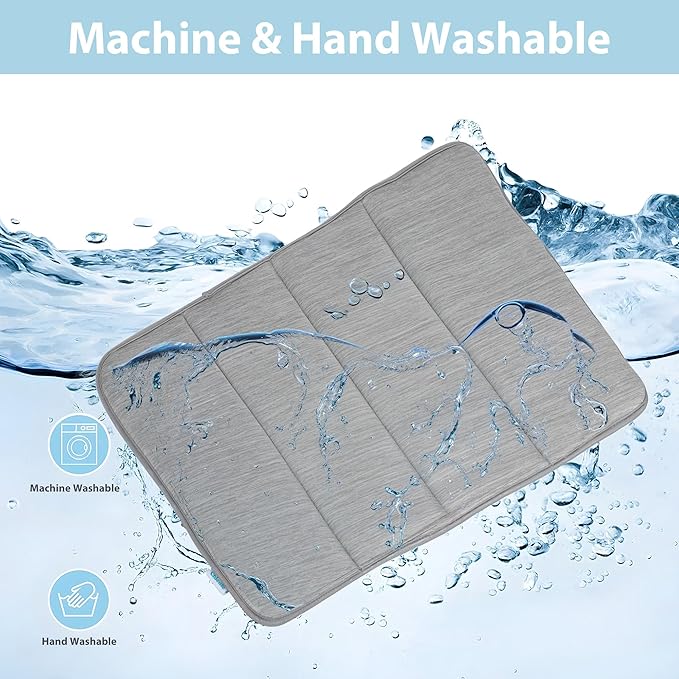 Cooling Dog Mat Q-Max>0.5 - Rapid Cooling Tech, Thin Breathable Crate Pad, Portable Washable Summer Mat, Chill Soothing Fabric - 35"x23" Large Dog, Grey