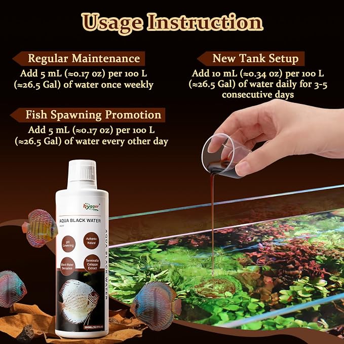 hygger Blackwater Aquarium Conditioner, Humic & Tannins for Tropical Tanks | Natural blackwater formula, olive leaf extract, humic acids and tannins, supporting soft water for freshwater, ph down