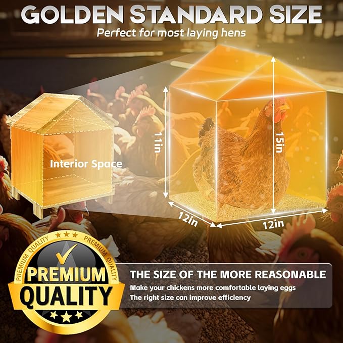 Gold Standard Chicken Nesting Box for Laying Eggs, 3 Pack Wooden Nesting Box for Chickens, Farm House Series Laying Boxes for Hens, Ducks and Birds