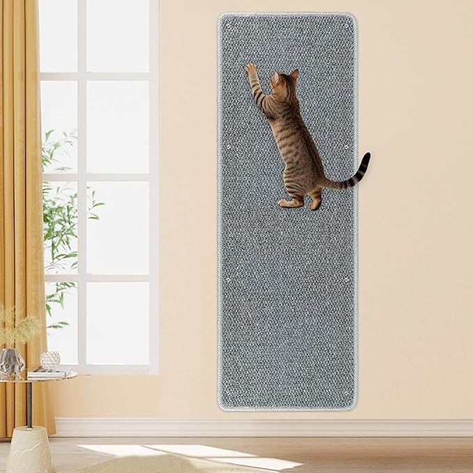 FHTONGE 39.4x15.8 Thickened Cat Wall Climbing Carpet with 16 Fixed Nails, Extra Large Tall Cat Scratch Pad for Wall, Wall Mounted Climbing Cat Scratcher for Furniture Couch Sofa Protector(Grey)