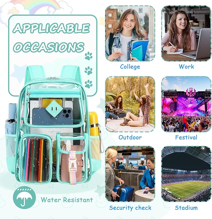 PIG PIG GIRL Clear Backpack for School,Heavy Duty PVC Transparent Bookbag for Girls Stadium Approved See Through Backpack