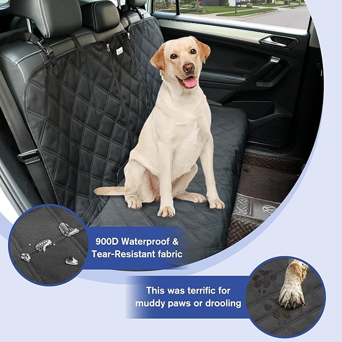 ALLANSING Back Seat Cover for Large SUVs/Trucks Rear Split Bench - Heavy-Duty 900D Waterproof Non-Slip Car Seat Protector for Messy Kids & Drooling Dogs, Easy Clean(Black)