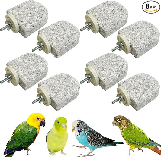 PINVNBY 8 PCS Bird Perch Bird Beak Grinding Stone Calcium Mineral Parrot Perch Foot Claws Trimmer Chew Toy Cage Accessories for Small Medium Budgie Cockatiel Conure Lovebird Finch
