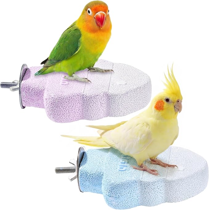 2 Pack Bird Beak Grinding Stone, Parrot Perch for Cage Volcanic Rock Mineral Bird Perch, Parrot Cage Accessories for Parakeets Budgies Cockatiels, Lovebirds Small to Medium Birds